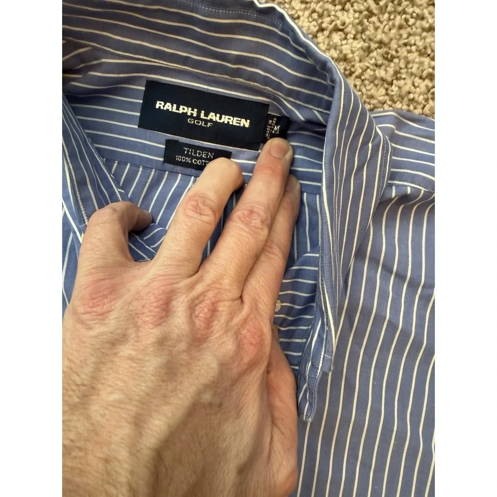 Ralph Lauren Golf Tilden Men's Size Medium Blue Yellow Striped Button Down Shirt